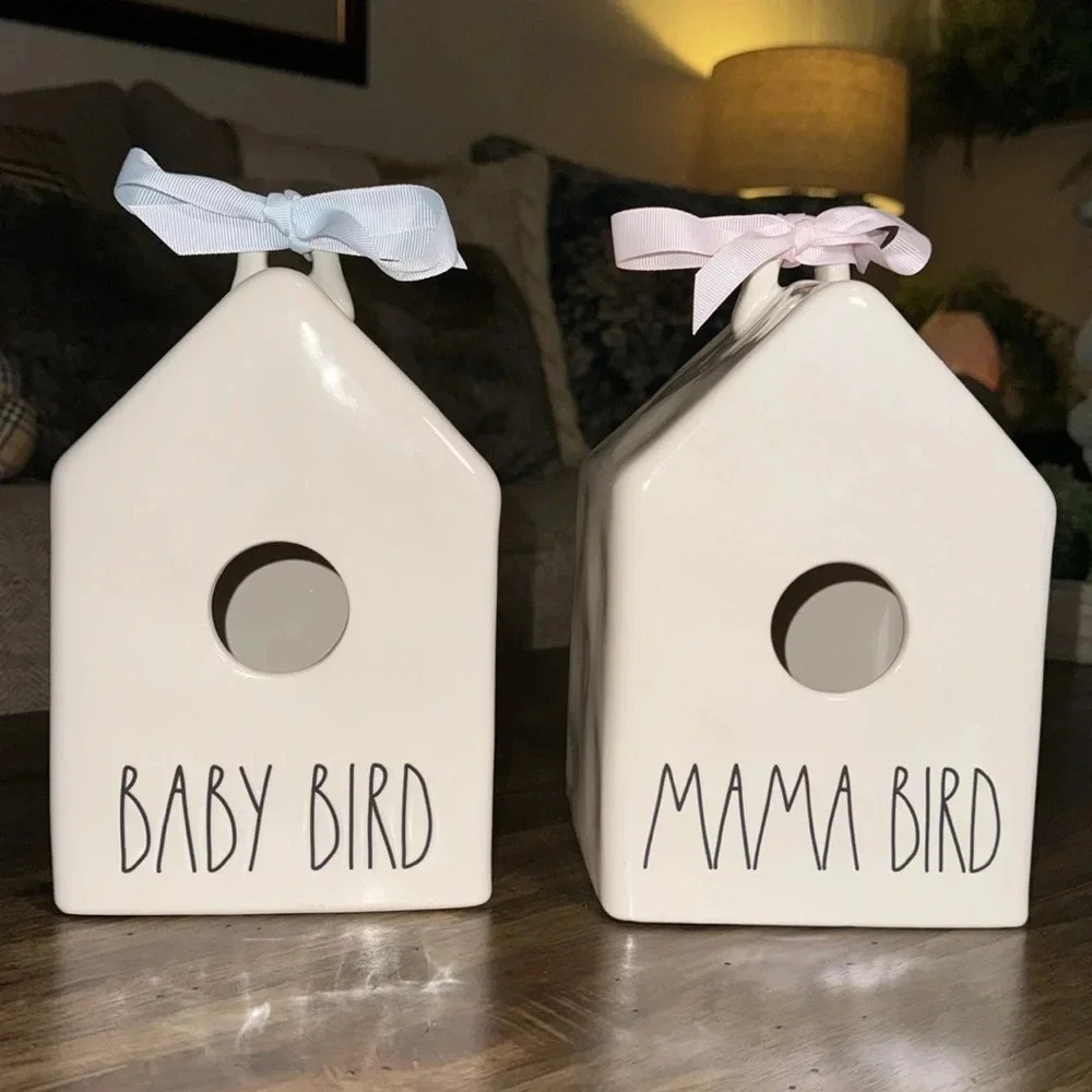 Rae Dunn Artisan Magenta Ceramic Birdhouse Collectible BABY BIRD / MAMA BIRD